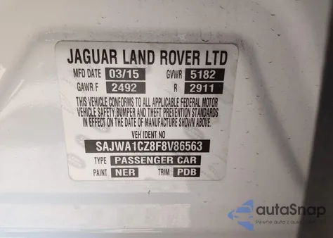 2015 Jaguar Xj z USA, uszkodzony, nr VIN SAJWA1CZ8F8V86563